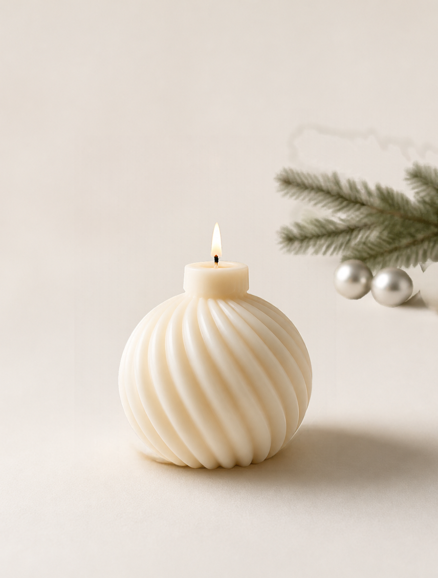 Ball Ornament Candle, White, 200g