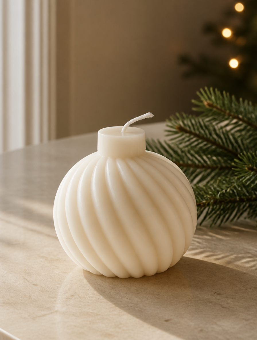 Ball Ornament Candle, White, 200g