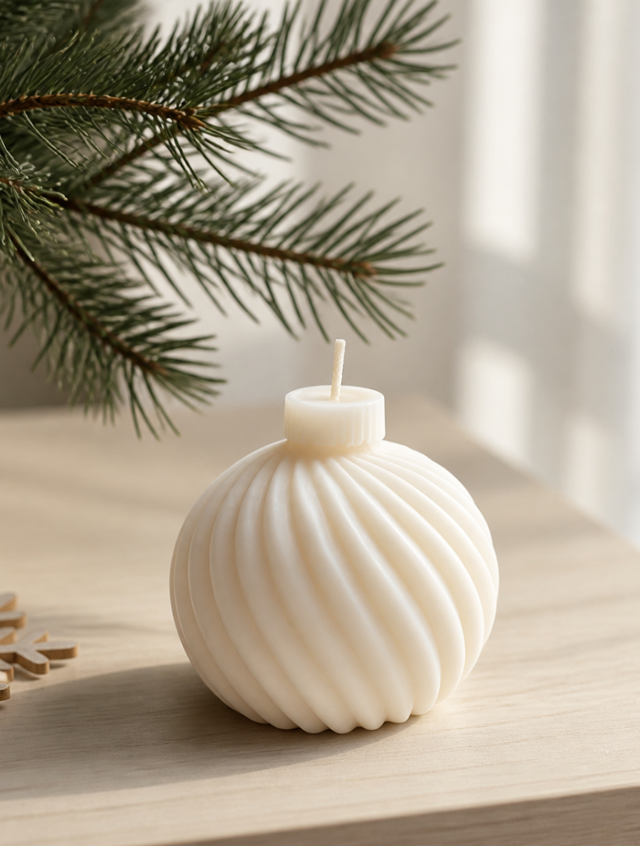 Ball Ornament Candle, White, 200g