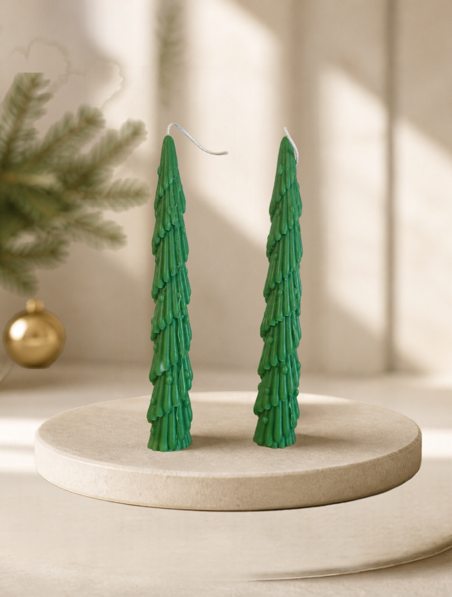 Christmas Tree Taper Candle, Green, 100g