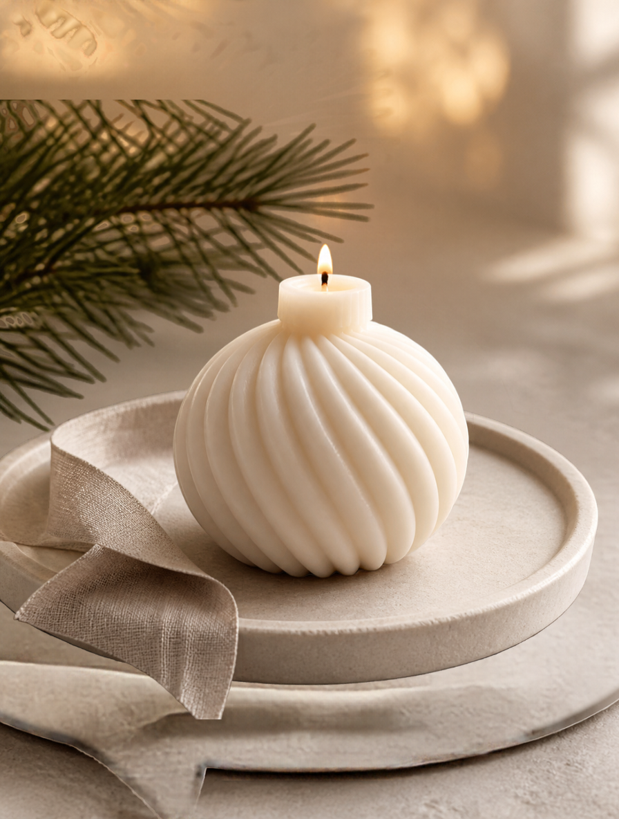 Ball Ornament Candle, White, 200g