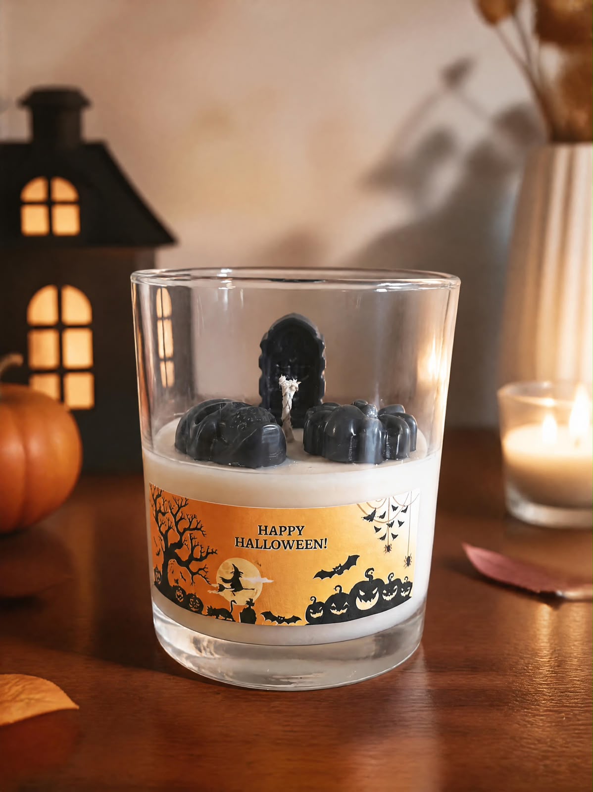 Happy Halloween Candle, 200g, White/Black