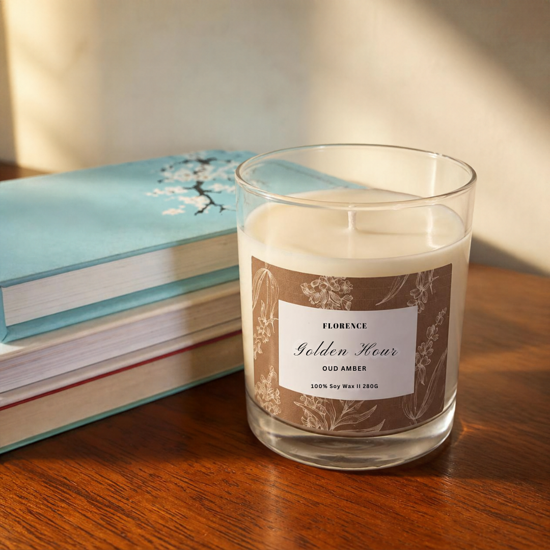 Golden Hour Oud & Amber Scented Candle – 280g